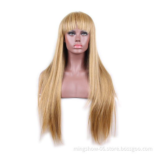 Long Straight Wigs for Black Women African American Synthetic Hair Wigs with Bangs Heat Resistant Wig